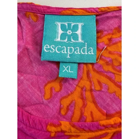 Escapada Pink Coral Print Ruffle Sleeve Womens Blouse Top XL* - Picture 6 of 7